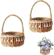 2 Pcs Wedding Flower Girl Basket, Woven Flower Basket with Handle, Decorative Flower Basket, Wicker Rattan Flower Basket, Petal Basket, Wedding, Birthday and Party Supplies