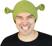 [Yeglg] Unisex Hand-Knitted Shrek Hats, Beanie Hat Warm Durable Hand Knitted Cap Cosplay Dome Cap Wool Winter Hat for Women Men Green, Green, m