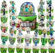 30Pcs Pixel cupcake toppers Pixel world toppers, Child-safe Recyclable, Cupcake and Cake Toppers for Birthday Parties and Events