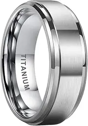 [TUTISS] 8mm Silver/Black/Gunmetal Titanium Rings for Men Women Engagement Wedding Bands Matte Finish Stepped Beveled Edges Comfort Fit