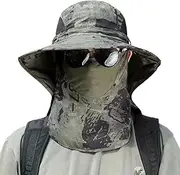 [yanzisura] Wide Brim Sun Hat | Gardening Hat with Face Shield and Neck Flap,Detachable UPF50+ Cap for Hiking Fishing Backpacking Climbing Picnic Outdoor Activities Army Green, Army Green
