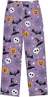 [ZZXXB] Halloween Witch Hat Skull Boys Long Pants Soft Trousers Elastic Waist Kids Lounge Bottoms with Pockets S-XL