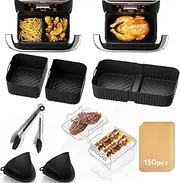 [Epzia] 9Pcs Accessories for Ninja Foodi XXXL Flexi Drawer Air Fryer - AF500UK 10.4L, Silicone Liners 1x10.4L and 2x5.2L, Rack & Skewer, Paper Liner, Reusable Inserts, Large Dishwasher Safe