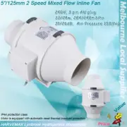 Hydroponics 2 Speed Inline Exhaust Silent Fan 5" 125mm Ducting Ventilation Fan
