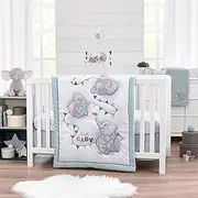 Disney Dumbo Hello Baby Grey and White Circus Banner 3 Piece Nursery Crib Bedding Set - Comforter, Fitted Crib Sheet, and Crib Skirt