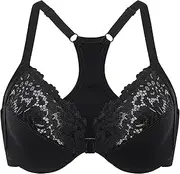 [DELIMIRA] Women's Racerback Front Closure Bras Lace Plus Size Full Coverage Underwire Unlined Support Bra