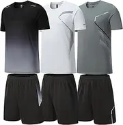 [BOOMCOOL] Gym Clothes for Men Workout Shirts Sets Outfits 3 Pack for Running Football Athletic Exercise Fit for Out T Sports