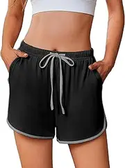 [Ekouaer] Womens Pajama Shorts Elastic Waist Sleep Shorts Stylish Lounge Shorts Casual Comfy Sweat Shorts Women Pj Shorts, Black, Small