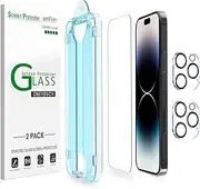 [2+2 Pack] amFilm OneTouch for iPhone 14 Pro Max 6.7" Glass Screen Protector with Camera Lens Protector. Easiest to Installation, Bubble Free, Full Coverage Case Friendly