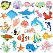 MARFOREVER 50 PCS Sea Animal Window Clings - Ocean Theme Thick Gel Clings Stickers Underwater Fish Shark Turtles Decals for Classroom Nursery Airplane Car Plane Decorations