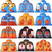 Sanwuta 36 Pcs Basketball Party Favor Sports Drawstring Present Bags Basketball Goodie Bags Backpack Small Ball Gift Bags Gym String Bags for Birthday Team Workout Gym