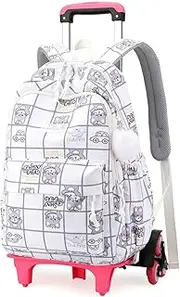 [Yumenam] Girls Trolley Backpack for Kids,Rolling Backpack with Wheels for School Bags Girls Lightweight Waterproof Casual Daypack Travel Backpack