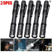 2X/5X LED Flashlight Clip Mini Lights Penlight Pocket Portable Pen Torch Lamp US