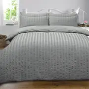 GREY Seersucker Design Quilt/Doona/Duvet Cover Set