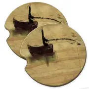 Angler Fisherman Fishing Wood Car Coaster Gift Set fit Car & Truck Cup Holder