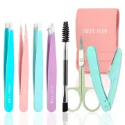 7pcs Eyebrow Tweezers Set, Stainless Steel Tweezers for Women and Man, Precis...