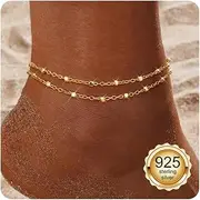 [CASSIECA] Silver/Gold Anklet for Women, 925 Sterling Silver Anklets for Women, Trendy Dainty Waterproof Anklets, Adjustable Stackable Anklet Set, Silver Beach Foot Jewellery