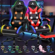 ALFORDSON Gaming Chair Office Massage 12 RGB LED Computer Seat PU Leather