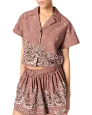 Maje Patterned Rhinestone Cropped Shirt