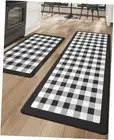 Buffalo Plaid Kitchen Mat Sets of 2, Cushioned 20"x29"+20"x59" Checkered Black