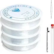 Elastic String for Bracelets, Premium Elastic Beading Threads, 4 Rolls (2 x 0.8mm, 2 x 1.0mm) – Transparent Stretch Thread with Needles, Needle Bottle for DIY Bracelet, Beading, Jewelry Making