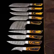 Custom Handmade Damascus Steel Fixed Blade 9-Nine Pcs Kitchen Chef Set Knife