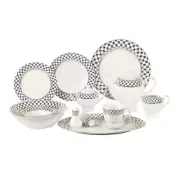 57 Pcs Porcelain Dinnerware Set for 8 - Gold and Rich Cobalt Blue Lattice Border