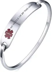 [VNOX] Medical Alert Emergency Jewelry NO NEEDLE OR BP THIS ARM Stainless Steel Cufff Bangle Bracelet,7.4"