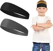 [Qianyu] Pack of 2 Sports Headband for Children Elastic Moisture Wicking Non-Slip Workout Headband Sweatband Highly Stretchy Soft Headband for Yoga Running Football Cycling Basketball