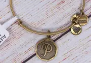 NEW NWT Alex and Ani Letter Initial P Charm Bangle Gold Bracelet
