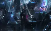 Landscape city futuristic architecture cyberpunk night Custom Gaming Mat Desk