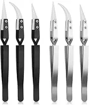 Voniecop 6Pcs Precision Reverse Ceramic Tweezers Pointed Curved Tips Tweezer Set Non Conductive, Anti Magnetic Soldering Tweezers