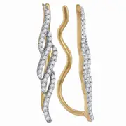 10k Yellow Gold Round Diamond Vertical Twist Climber Earrings 1/4 Cttw