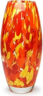 Cá d'Oro Glass Vase Orange/Yellow Confetti Hand Blown Murano-Style Art Glass for Flower and Decor - Model Oliva G