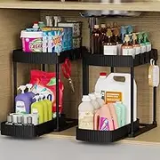 APEXORIGIN 2Pack Under Sink Organizer, Multi-Purpose Pull-Out Storage Organizers for Bathroom & Kitchen, Under Cabinet Organizers and storage (Blcak 38cm)