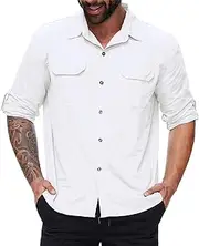 [Durio] Mens Fishing Shirts Long Sleeve UV Protection Sun Shirt Cooling Quick Dry SPF Shirts for Men Outdoor Work Safari Hiking