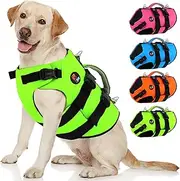 Dogcheer Dog Harness Life Jacket, High Buoyancy Neoprene Dog Life Vest for Swimming Boating, Adjustable Puppy Swim Vest Reflective Pet Float Vest for Small Medium Large Dogs - Green, XL