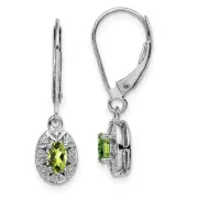 Sterling Silver Rhodium-plated Diam. & Peridot Dangle Earrings