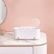Squishy Dot Clear Cosmetic Storage Organizer, 3-Compartment Transparent Multi-Functional Bathroom Closet Storage with Clear Lid, Cotton Swab, Cotton Pad and Makeup Sponge Organiser(White)