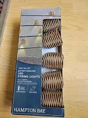 Hampton Bay 15 Foot 10 Bulb Battery Operated LED Rattan Shade String Lights NEW