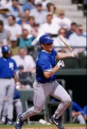 Jeff Conine Kansas City Royals connects with the ball at the Royal- Old Photo