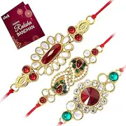 [Aheli] Thread Rakhi for Brother Beautiful Kundan Beads Studded Raksha Bandhan Rakhi