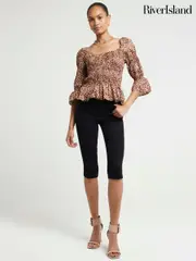 River Island Leopard Print Shirred Top (E73012) | $83