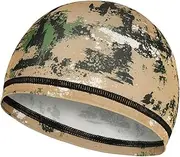[QOHNK] Camo Cycling Hats for Men,Running Sports Cap Thermal Men Skull Hat Cycling Under Helmet,Skull Cap Helmet Liner