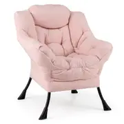 Giantex Modern Upholstered Accent Chair Lazy Chair w/Head Pillow Side Chair Pink