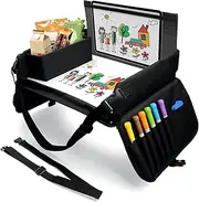 Julaiwy Kids Travel Tray for Car Seat, Carseat Table Tray for Kids Road Trip Activities, Car Trays for Kids Roadtrip Essentials, Toddler Lap Desk Organizer for Airplane - Black