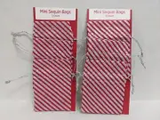 x6 Red Striped Fabric Drawstring Bags, Rectangle Cloth Pouches 3 3/4"x4 3/4"