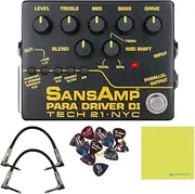 Tech 21 PMDI V2 SansAmp Para Driver DI V2 Guitar Bass Effects Pedal Bundle w/ 2x Strukture S6P48 Woven Right Angle Patch Cables, 12x Fender Picks & Liquid Audio Polishing Cloth
