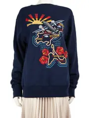 Navy Embroidered Pattern Sweatshirt