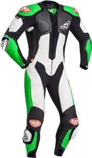 Ixon Vendetta Evo One Piece Motorcycle Leather Suit, black-white-green, Size 2XL for Men Black White Green